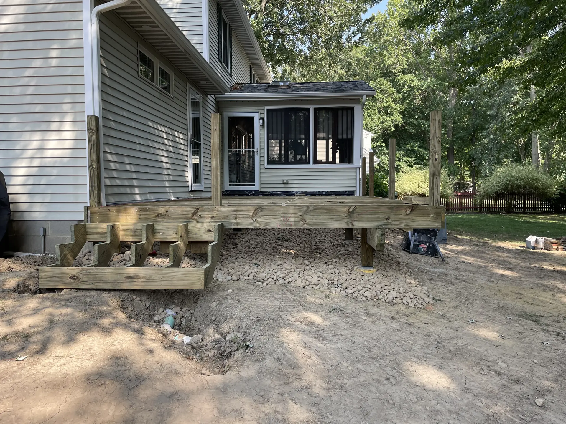 Deck frame with stair structure